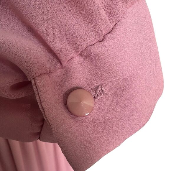 VTG Lisa II Pink Pleated Midi Dress Lace Collar USA Made Sz 14/16 Cottage Core - Picture 3 of 6